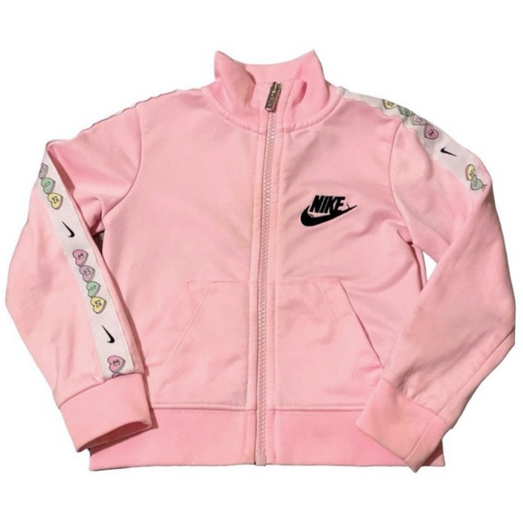 Nike Other - Nike Dr-Fit Toddler Girls Zip Up Track Jacket Pink Candy Hearts Trim Sz 2T